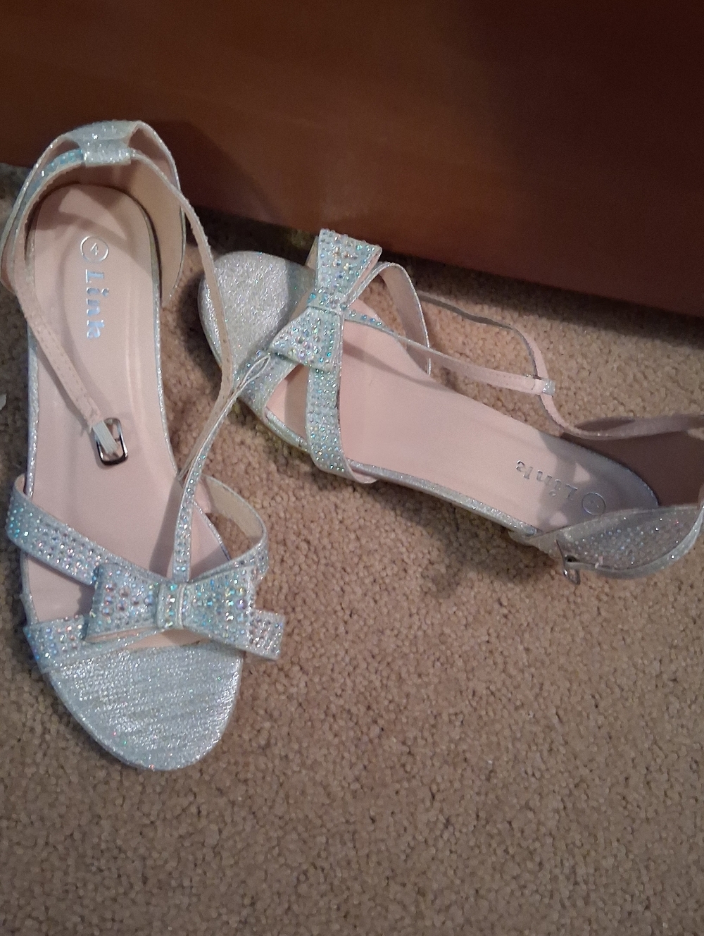 Link Silver Glitter Bow Strap Sandals